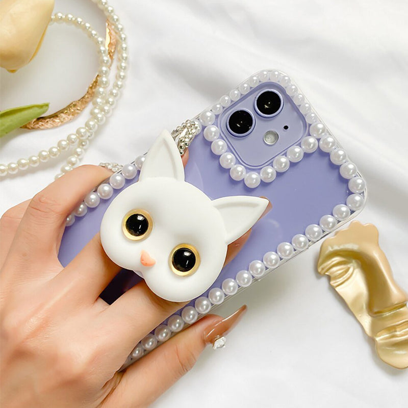 Support de téléphone chat 3D portable avec miroir de maquillage