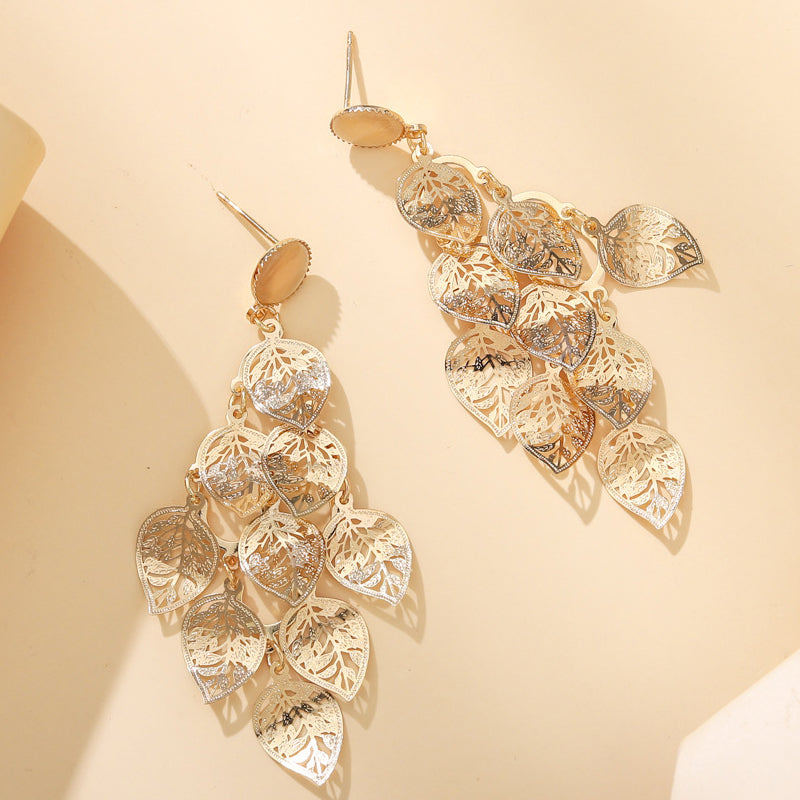 Boucles d'Oreilles Ajourées Feuille Diamant