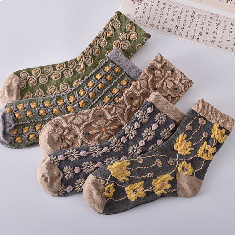 Chaussettes en coton à fleurs pour femmes (10 paires)