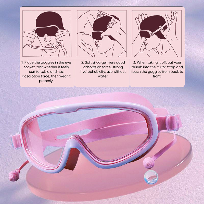 Lunettes de natation étanches et anti-buée à grand cadre HD