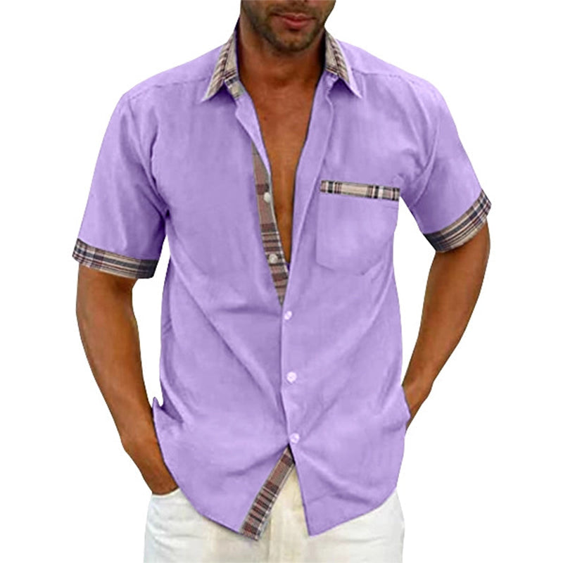 Chemise d'été décontractée à col à carreaux pour hommes