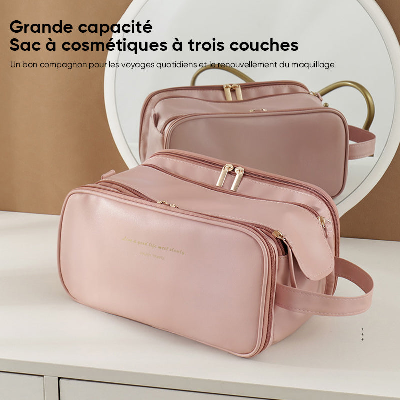 Sac à cosmétiques de grande capacité à trois couches