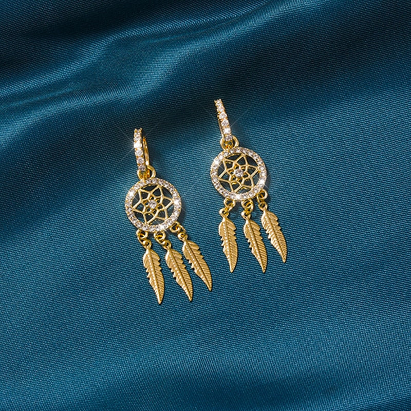 Boucles d'oreilles à breloques en cristal attrape-rêves