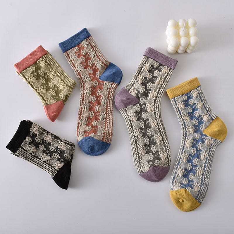Chaussettes en coton à fleurs pour femmes (10 paires)