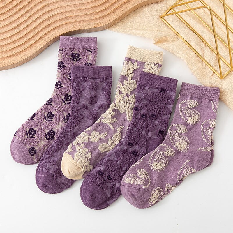 Chaussettes en coton à fleurs pour femmes (10 paires)