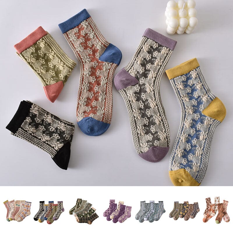 Chaussettes en coton à fleurs pour femmes (10 paires)